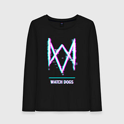 Лонгслив хлопковый женский Watch Dogs в стиле glitch и баги графики, цвет: черный
