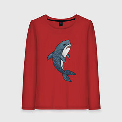 Лонгслив хлопковый женский Недовольная плюшевая акула, цвет: красный
