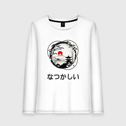 Лонгслив хлопковый женский Ностальгия - японские иероглифы, цвет: белый