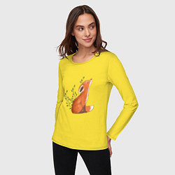 Лонгслив хлопковый женский Лисица и листики, цвет: желтый — фото 2