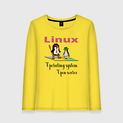 Лонгслив хлопковый женский Линукс пингвин система, цвет: желтый
