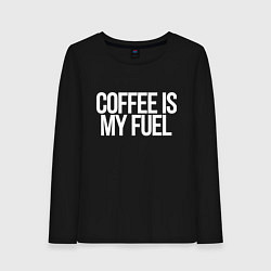 Лонгслив хлопковый женский Coffee is my fuel, цвет: черный