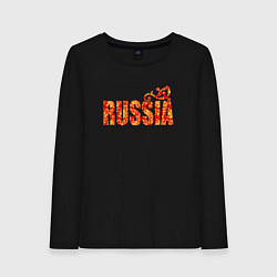 Лонгслив хлопковый женский Russia: в стиле хохлома, цвет: черный