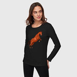 Лонгслив хлопковый женский Англо-арабская лошадь, цвет: черный — фото 2