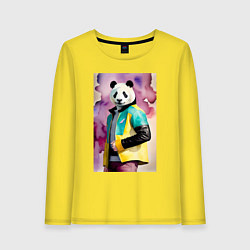 Лонгслив хлопковый женский Панда в модной куртке - акварель, цвет: желтый