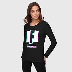 Лонгслив хлопковый женский Fortnite в стиле glitch и баги графики, цвет: черный — фото 2
