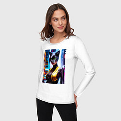 Лонгслив хлопковый женский Модная кошечка в Нью-Йорке, цвет: белый — фото 2