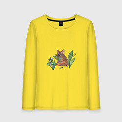Лонгслив хлопковый женский Кабанчик с весенними цветами, цвет: желтый