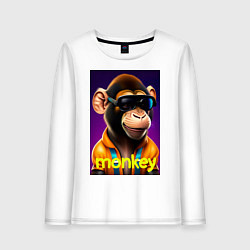 Лонгслив хлопковый женский Обезьяна хипстер, цвет: белый