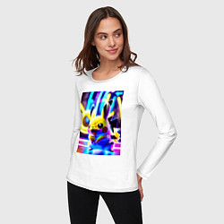 Лонгслив хлопковый женский Светящийся Пикачу - нейросеть, цвет: белый — фото 2
