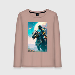 Женский лонгслив Космонавт верхом на динозавре