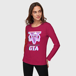 Лонгслив хлопковый женский GTA в стиле glitch и баги графики, цвет: маджента — фото 2