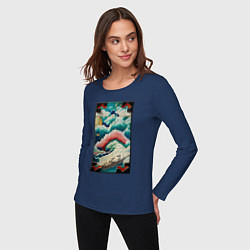 Лонгслив хлопковый женский Облачная мозаика, цвет: тёмно-синий — фото 2