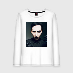 Лонгслив хлопковый женский Marilyn Manson фотопортрет, цвет: белый
