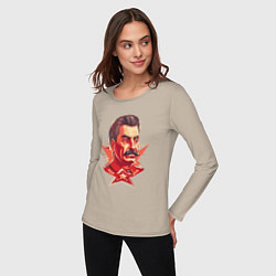 Лонгслив хлопковый женский Граффити Сталин, цвет: миндальный — фото 2