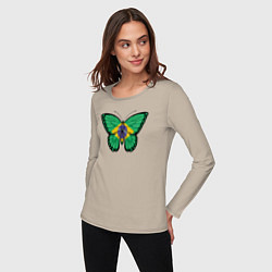 Лонгслив хлопковый женский Бразилия бабочка, цвет: миндальный — фото 2