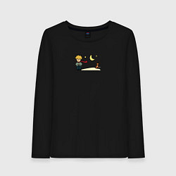 Лонгслив хлопковый женский Маленький принц и Лисенок на луне, цвет: черный