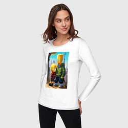 Лонгслив хлопковый женский Барт Симпсон с Мэгги в мегаполисе, цвет: белый — фото 2
