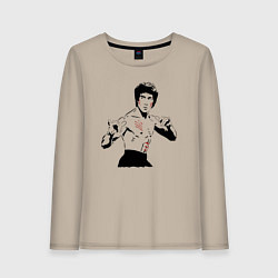 Лонгслив хлопковый женский Брюс Ли в крови, цвет: миндальный