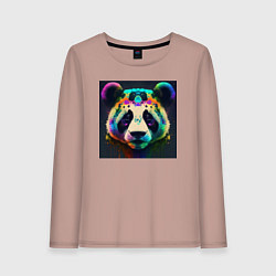 Лонгслив хлопковый женский Красочная панда - нейросеть, цвет: пыльно-розовый