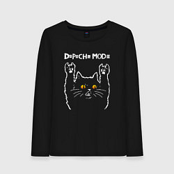 Лонгслив хлопковый женский Depeche Mode rock cat, цвет: черный