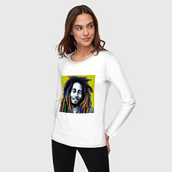 Лонгслив хлопковый женский Разноцветные дреды Боба Марли граффити, цвет: белый — фото 2