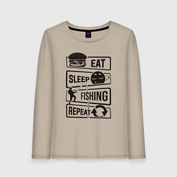 Лонгслив хлопковый женский Eat sleep fishing repeat, цвет: миндальный