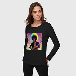 Лонгслив хлопковый женский Jimi Hendrix Rock Idol Art, цвет: черный — фото 2