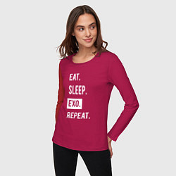 Лонгслив хлопковый женский Eat Sleep EXO Repeat, цвет: маджента — фото 2