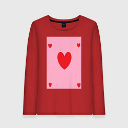 Лонгслив хлопковый женский Cердца пять, цвет: красный