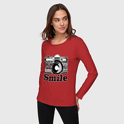 Лонгслив хлопковый женский Smile camera, цвет: красный — фото 2
