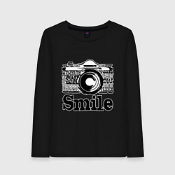 Лонгслив хлопковый женский Smile camera, цвет: черный