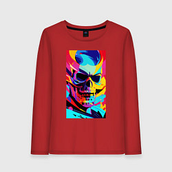 Лонгслив хлопковый женский Cool skull - pop art, цвет: красный