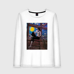 Лонгслив хлопковый женский Берсерк под небом Ван Гога, цвет: белый