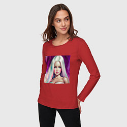 Лонгслив хлопковый женский Барби с распущенными волосами, цвет: красный — фото 2