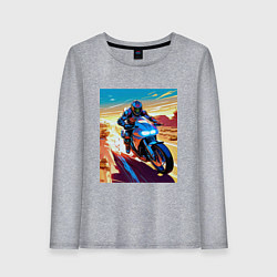 Лонгслив хлопковый женский Мотоциклист в пустыне, цвет: меланж