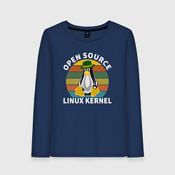 Лонгслив хлопковый женский Пингвин ядро линукс, цвет: тёмно-синий