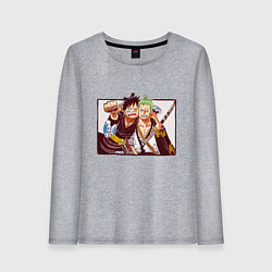 Лонгслив хлопковый женский Луффи и Ророноа Зоро - Ван пис, цвет: меланж