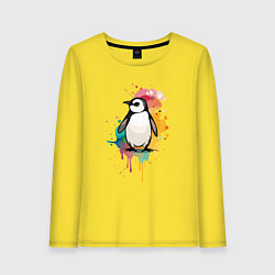 Лонгслив хлопковый женский Красочный пингвин, цвет: желтый