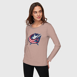 Лонгслив хлопковый женский Columbus blue jackets - hockey team - emblem, цвет: пыльно-розовый — фото 2
