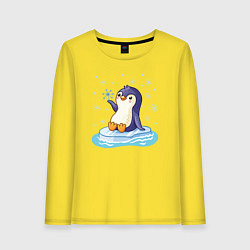 Лонгслив хлопковый женский Пингвин на льдине, цвет: желтый