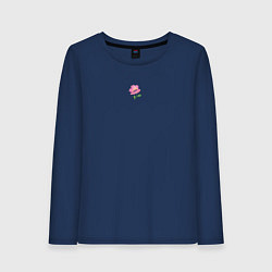 Лонгслив хлопковый женский Нежный акварельный розовый цветок шиповника, цвет: тёмно-синий