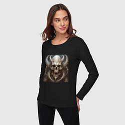 Лонгслив хлопковый женский Череп скелет чудовища с рогами, цвет: черный — фото 2