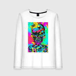 Лонгслив хлопковый женский Cool skull - pop art - vogue, цвет: белый