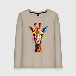 Лонгслив хлопковый женский Граффити с жирафом, цвет: миндальный