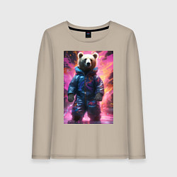 Лонгслив хлопковый женский Мишка таптышка, цвет: миндальный