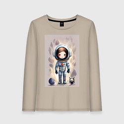 Лонгслив хлопковый женский Милый маленький космонавт - нейросеть, цвет: миндальный