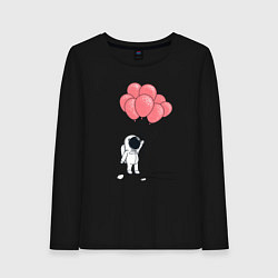 Лонгслив хлопковый женский Космонавт и шарики, цвет: черный