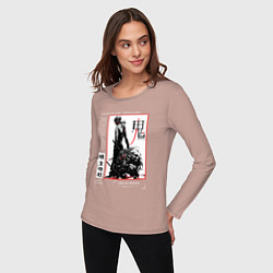 Лонгслив хлопковый женский Танджиро взрослый - Клинок демонов, цвет: пыльно-розовый — фото 2