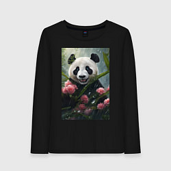Женский лонгслив Панда в цветах под дождём - нейросеть